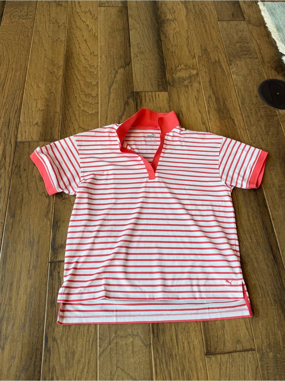 Puma Pink and White Striped Polo Shirt